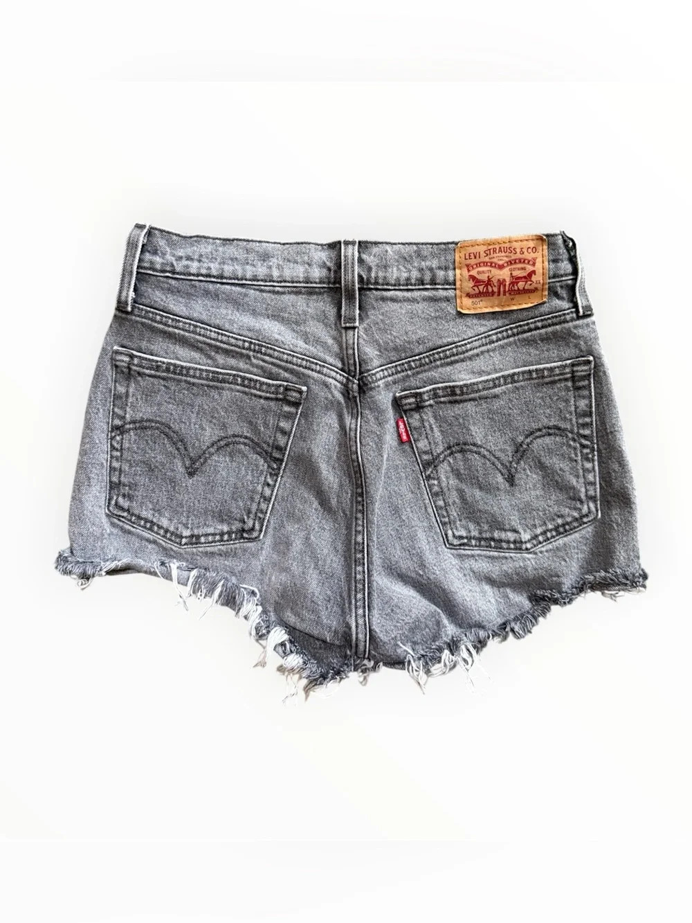 Levi's 501 light Gray Frayed Hem Cotton Denim Shorts size women’s 26